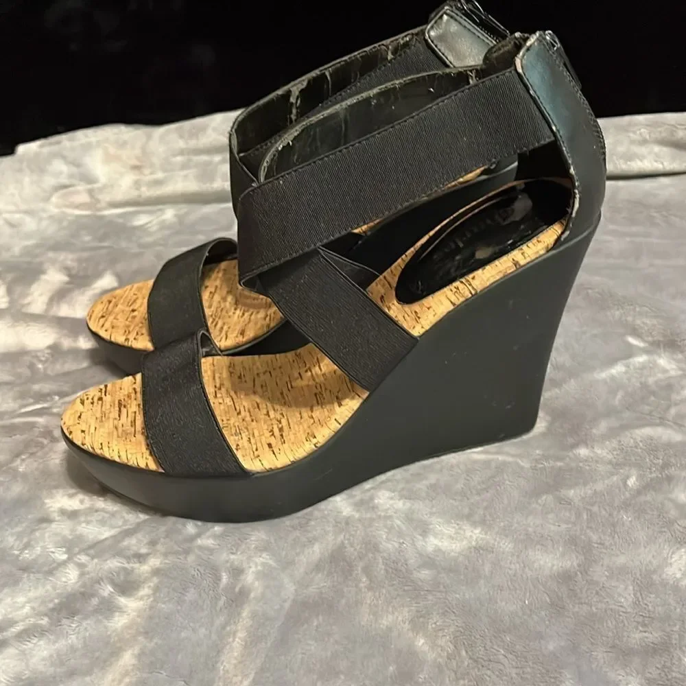 Charles By Charles David Pauline Black Elastic Wedge Sandals